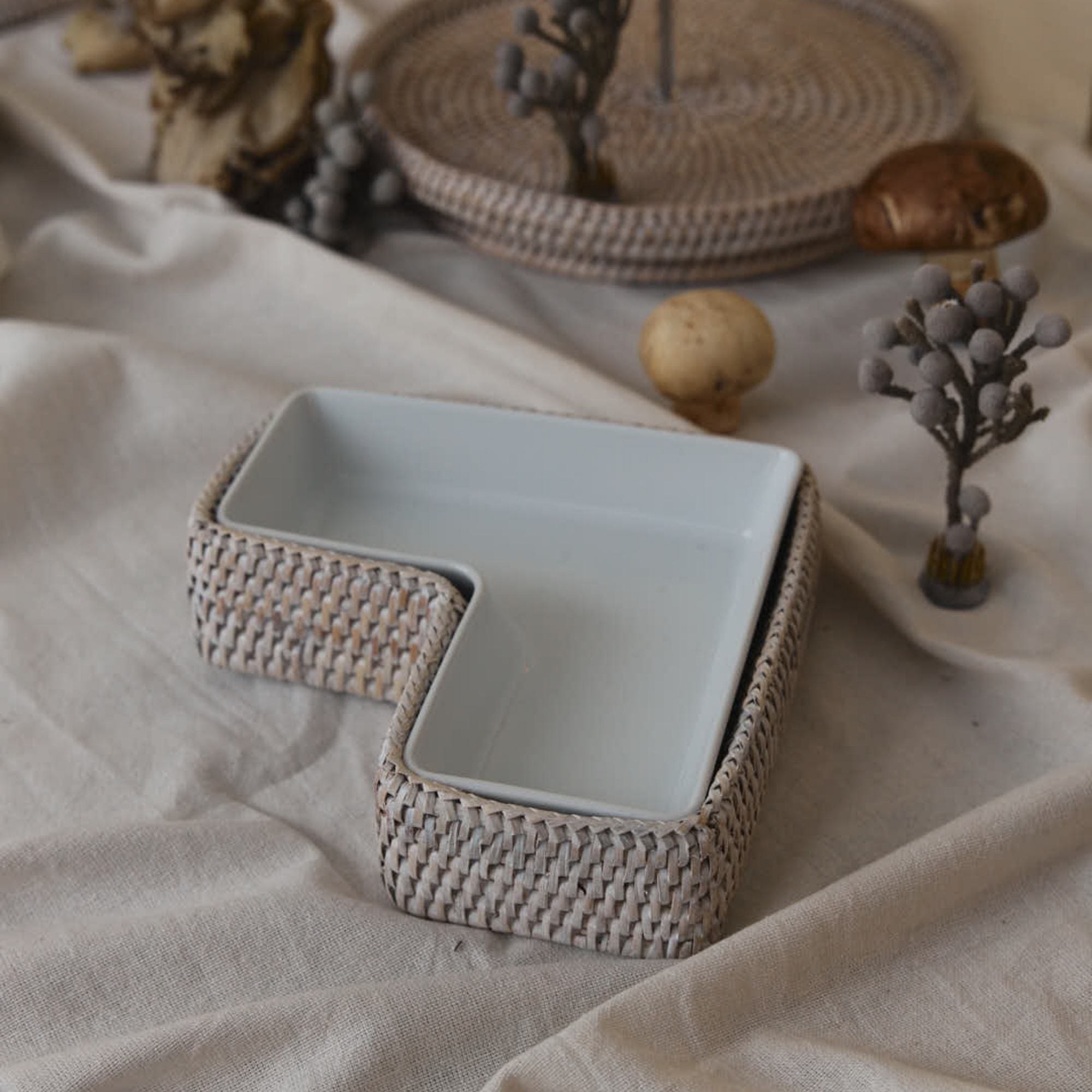 L-shaped Rattan Serving Plate