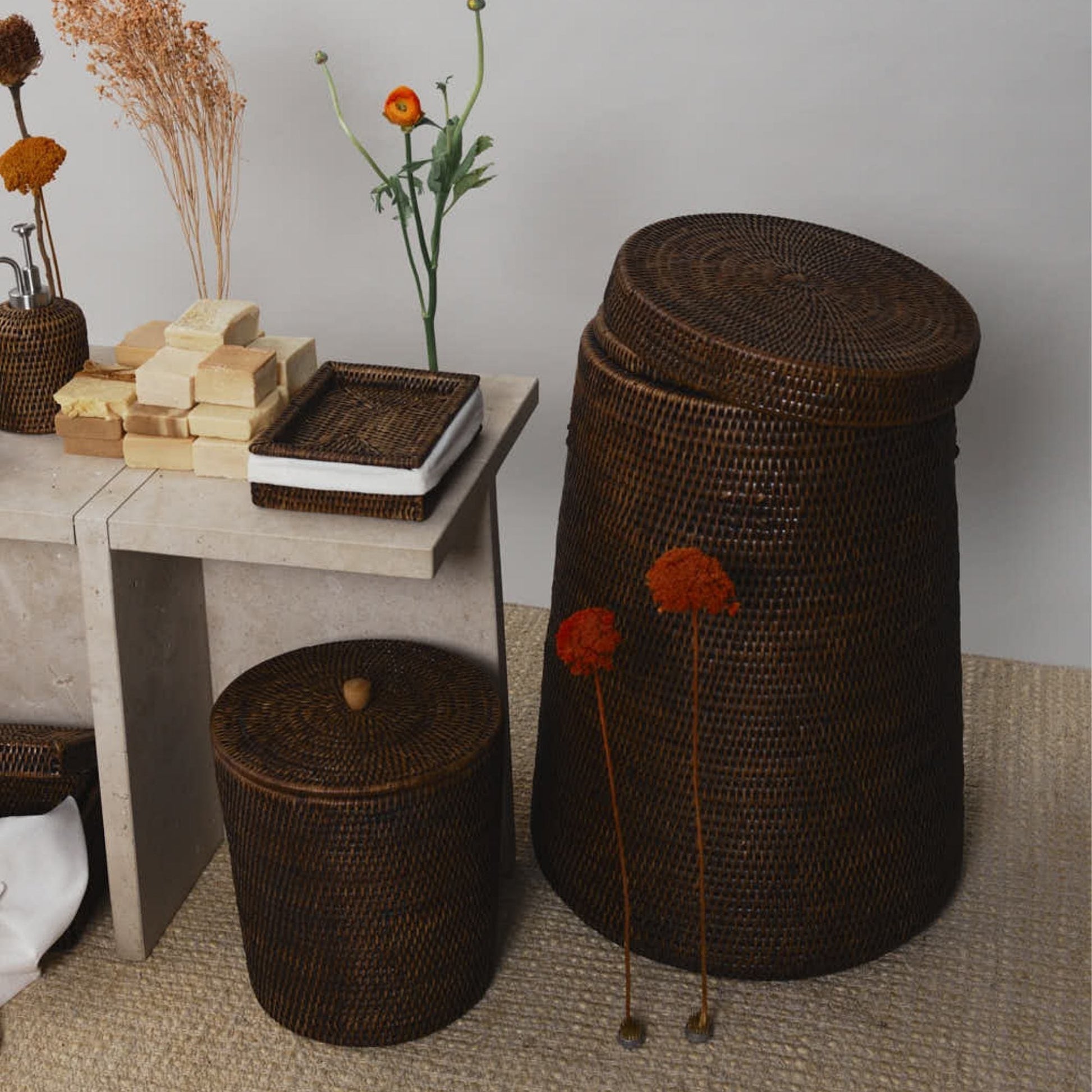 Kapaklı Rattan Çamaşır Sepeti