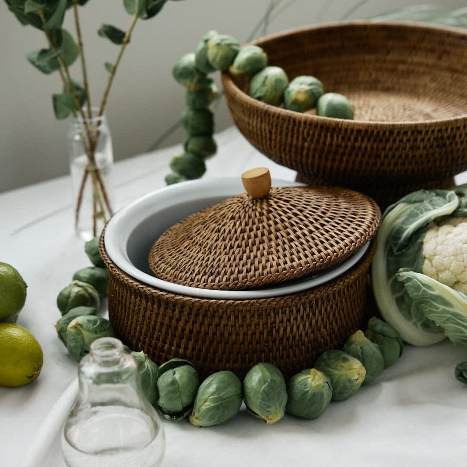 Kapaklı Yuvarlak Rattan Fırın Kabı