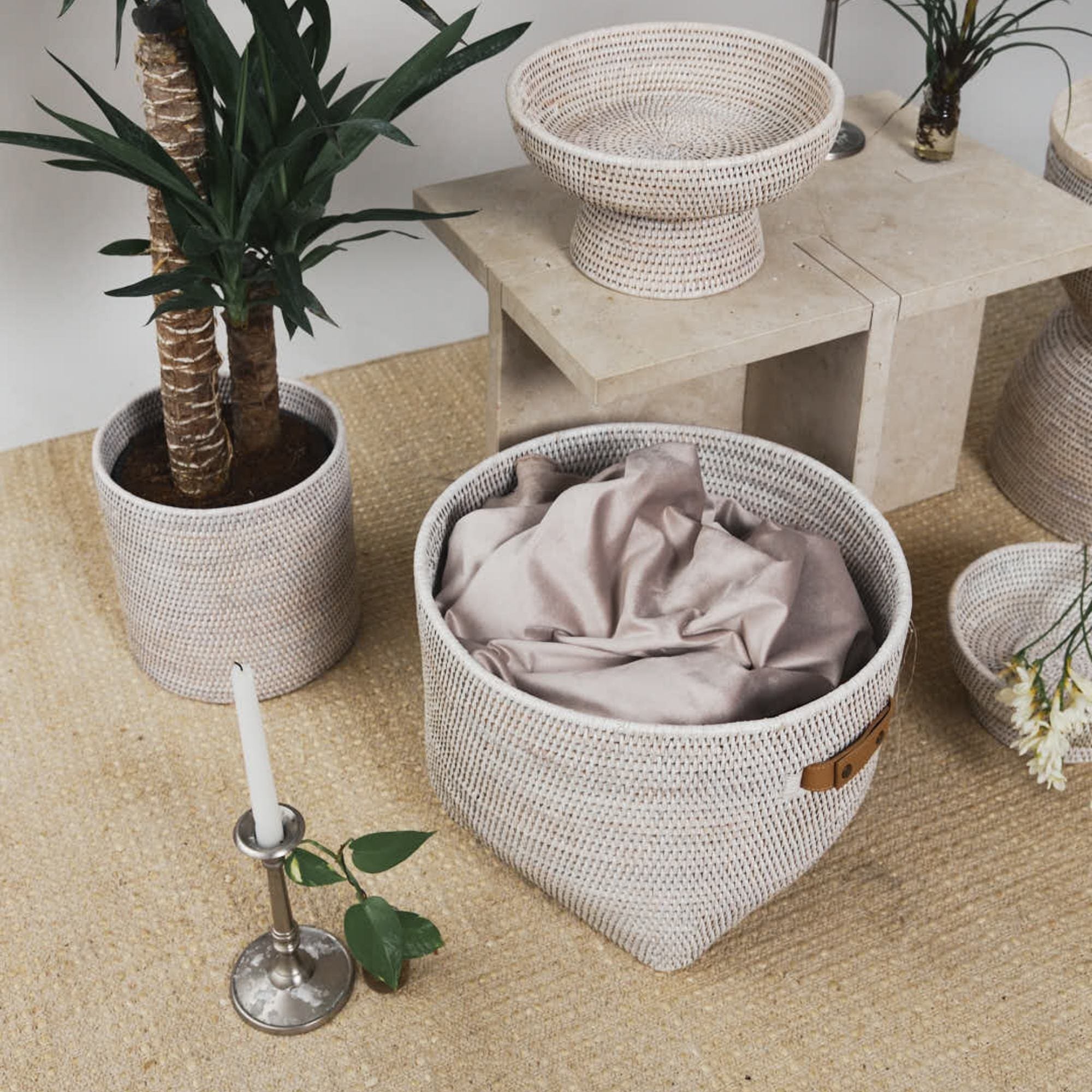 Short Wide Rattan Basket