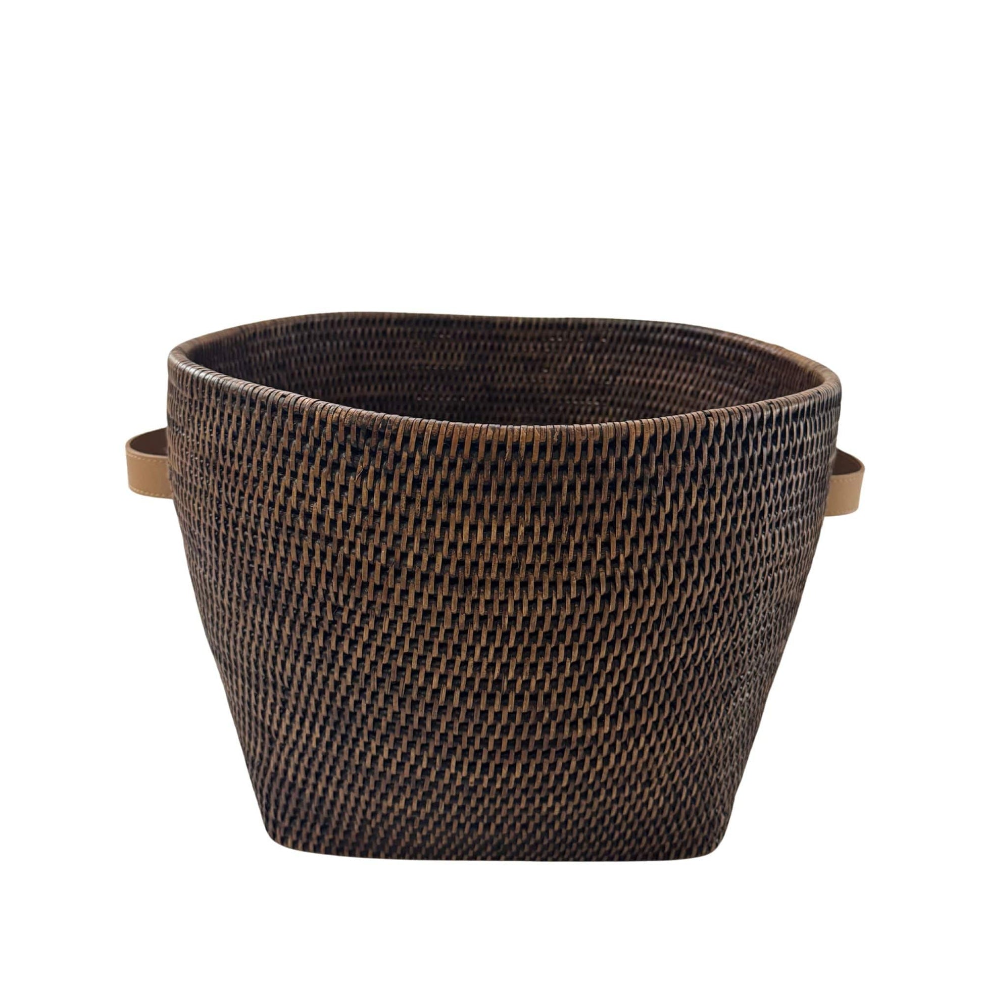Koyu Kahverengi Kısa Geniş Rattan Sepet