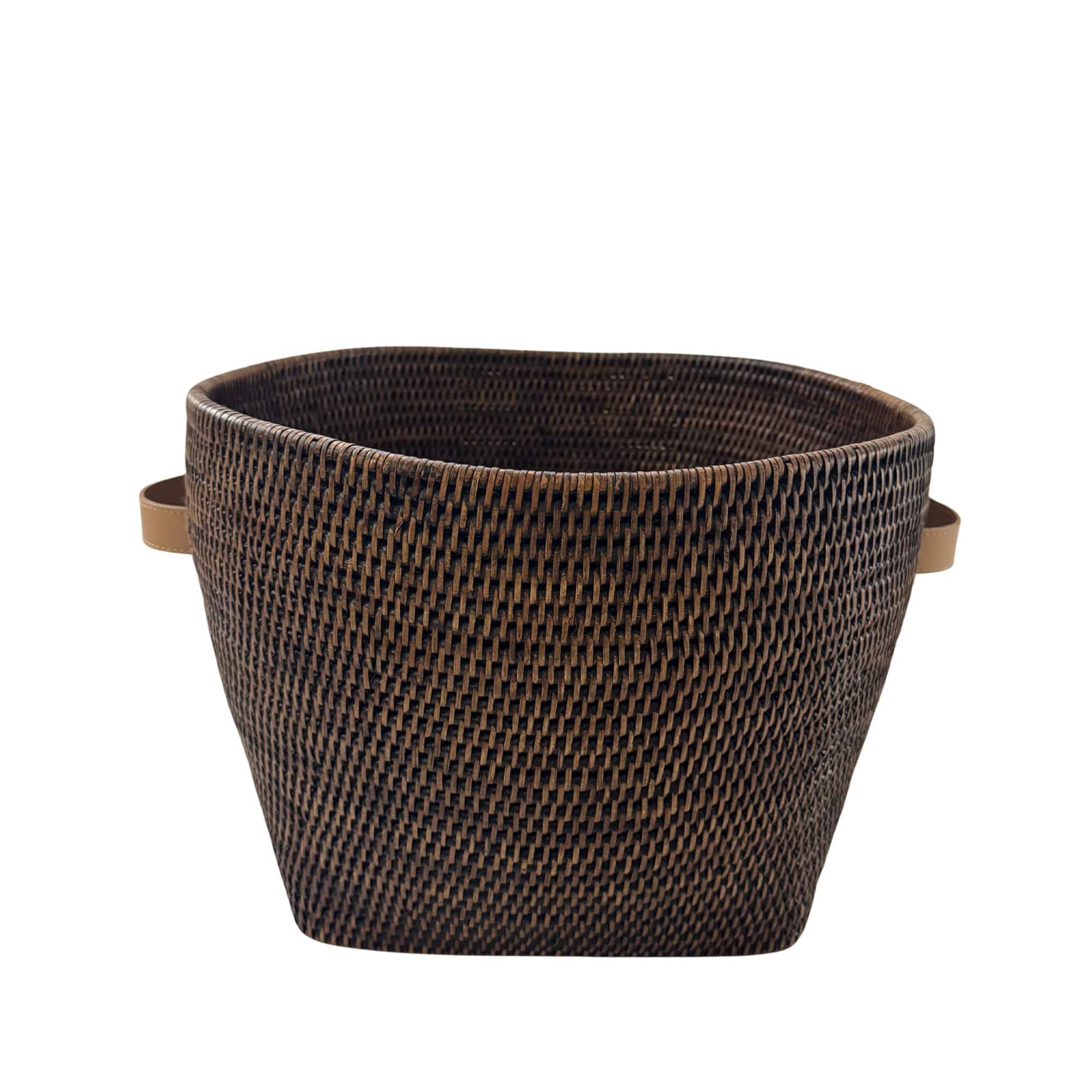 Koyu Kahverengi Kısa Geniş Rattan Sepet