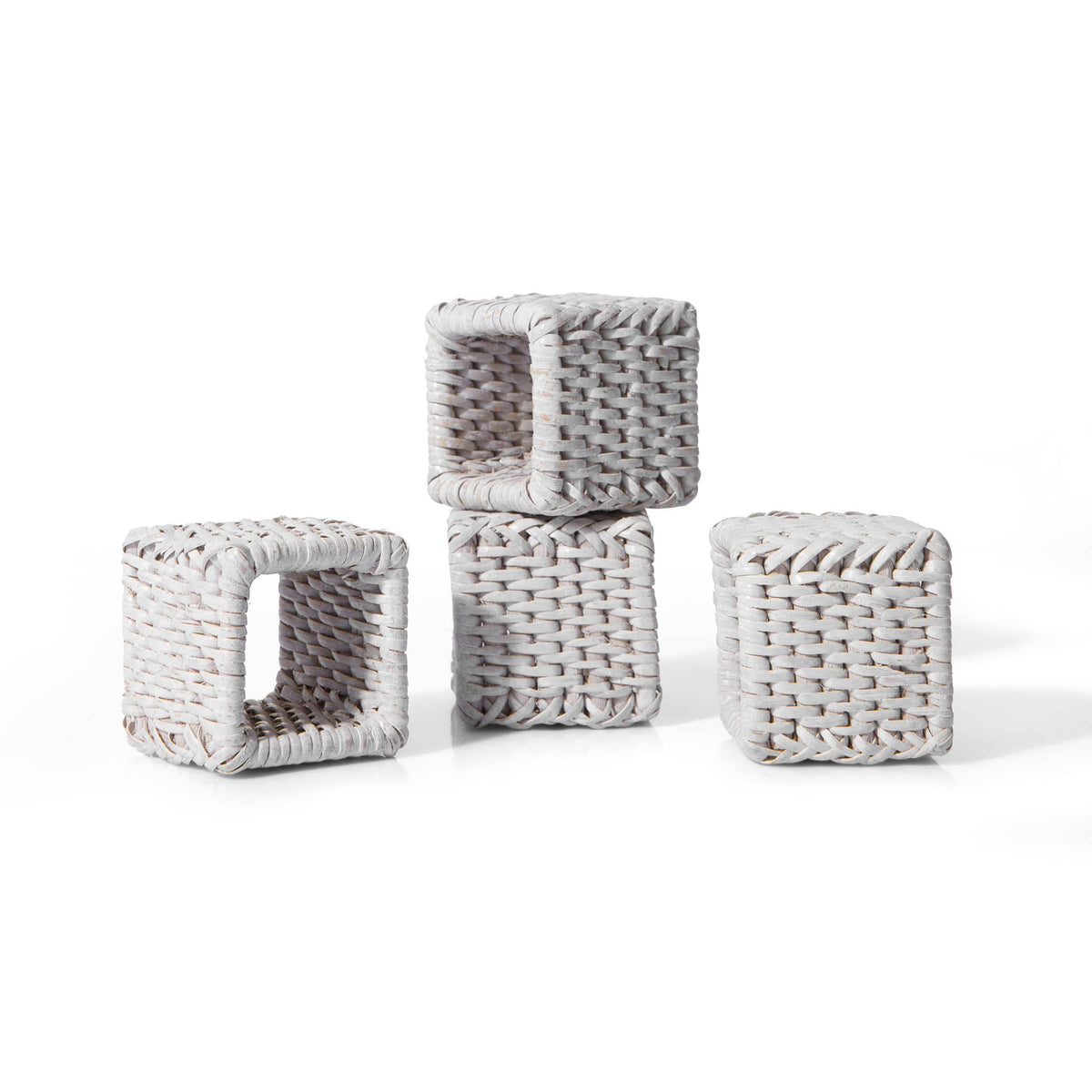 Kalın Kare Rattan Peçete Halkası (4'lü Set)