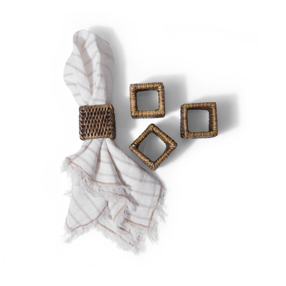 Kalın Kare Rattan Peçete Halkası (4'lü Set)