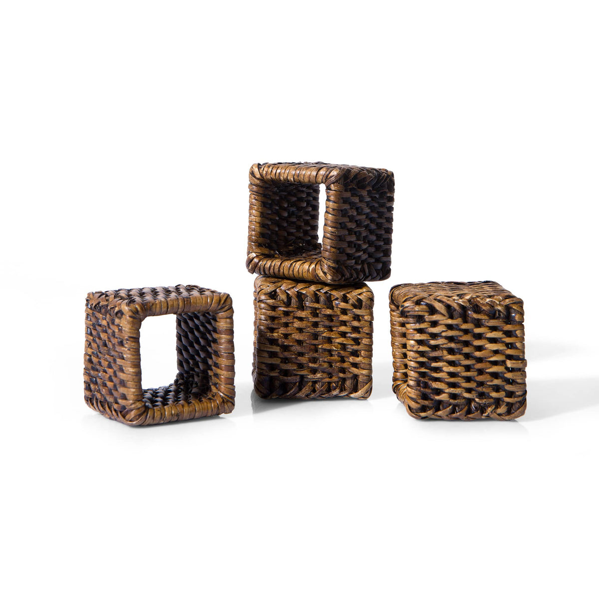 Kalın Kare Rattan Peçete Halkası (4'lü Set)