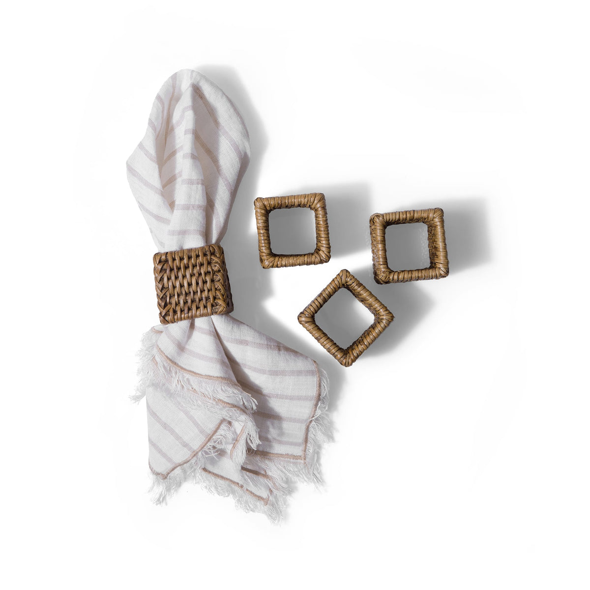 Kalın Kare Rattan Peçete Halkası (4'lü Set)