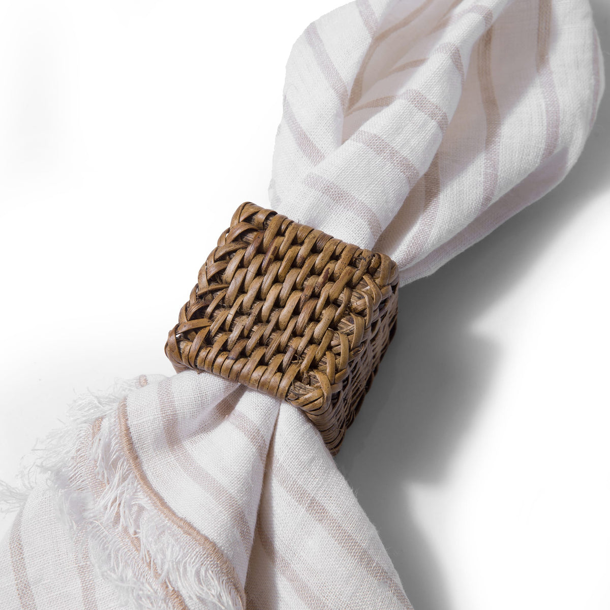 Kalın Kare Rattan Peçete Halkası (4'lü Set)