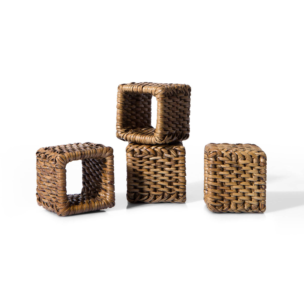 Kalın Kare Rattan Peçete Halkası (4'lü Set)